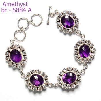 Pure silver purple amethyst vintage bracelet